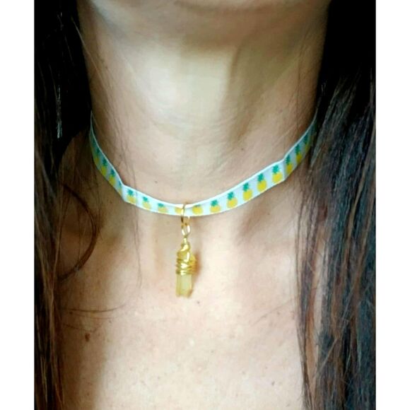 Aura Quartz Choker Necklace, Pineapple Choker, Gemstone Jewelry - Picture 4 of 4